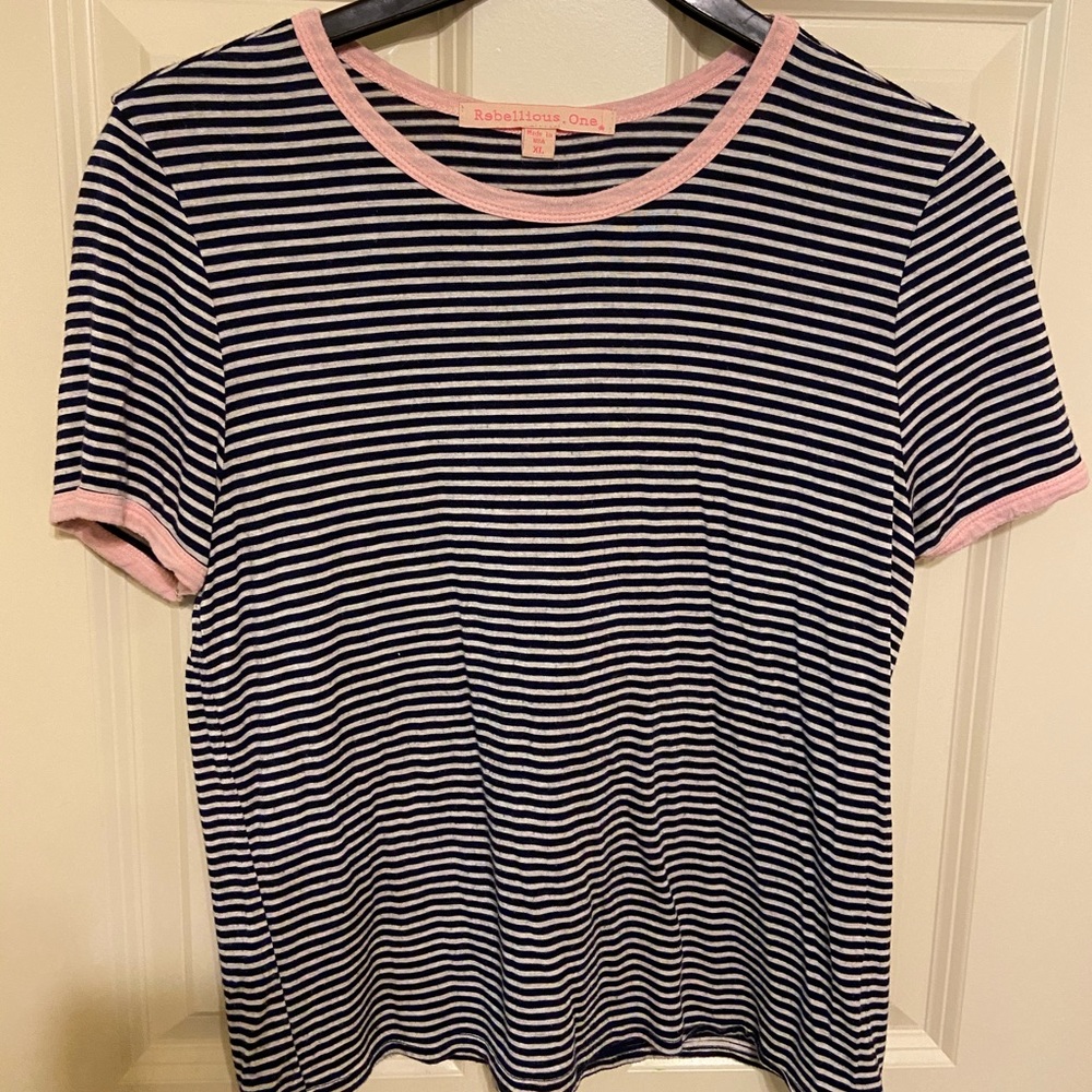 Rebellious One Striped Flowy T-Shirt Top